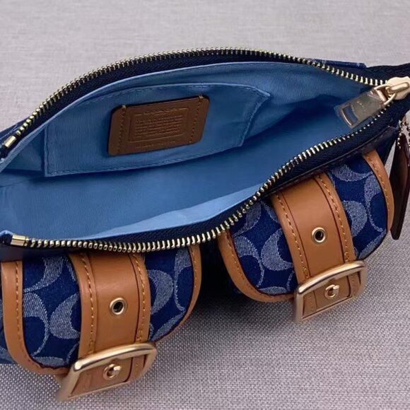 COACH Ashton Baguette Signature Denim Blue CQ184 Outlet NEW - Picture 5 of 9